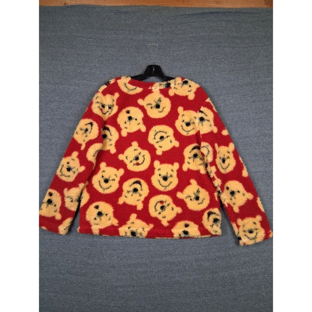 Disney Store Adult Sweatshirt Large Red Yellow AOP Winnie The Pooh Plush Fleece